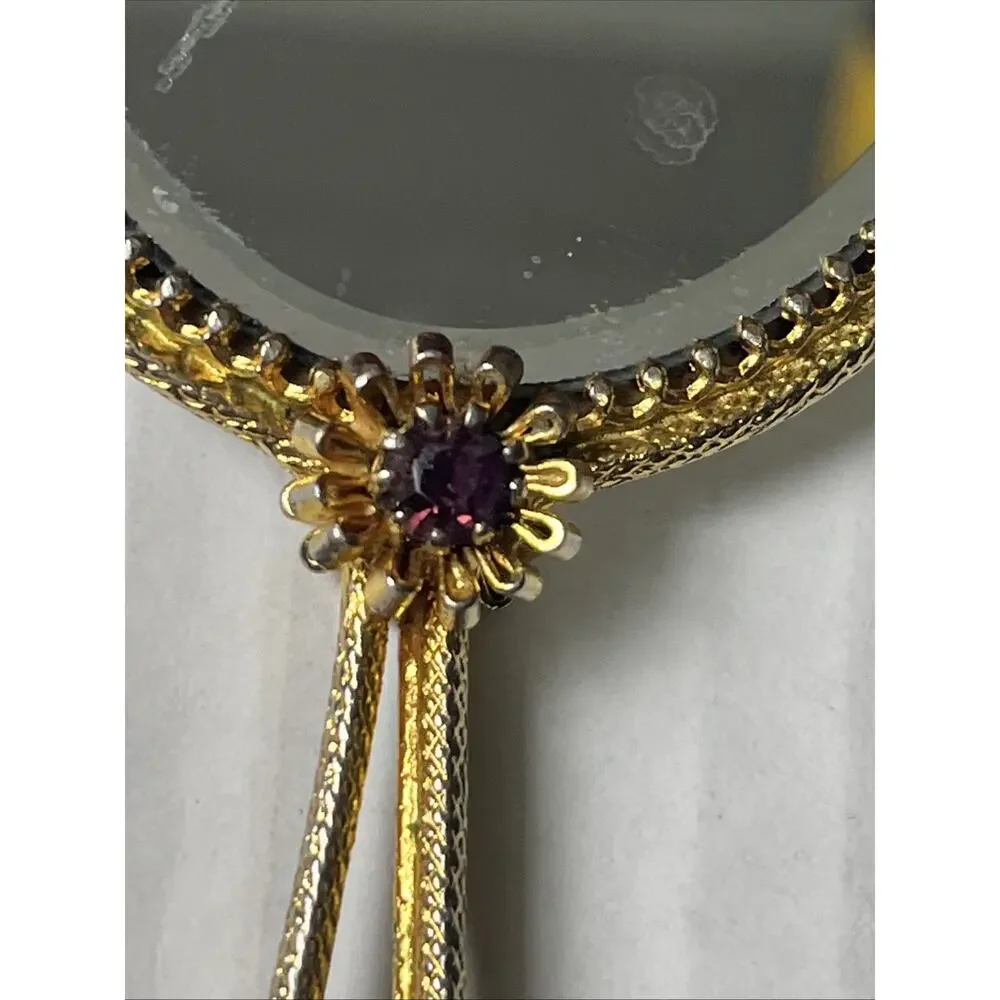 Vintage Hand Held Mirror Courting Couple Fragonard Limoges Mini Victorian & Ruby